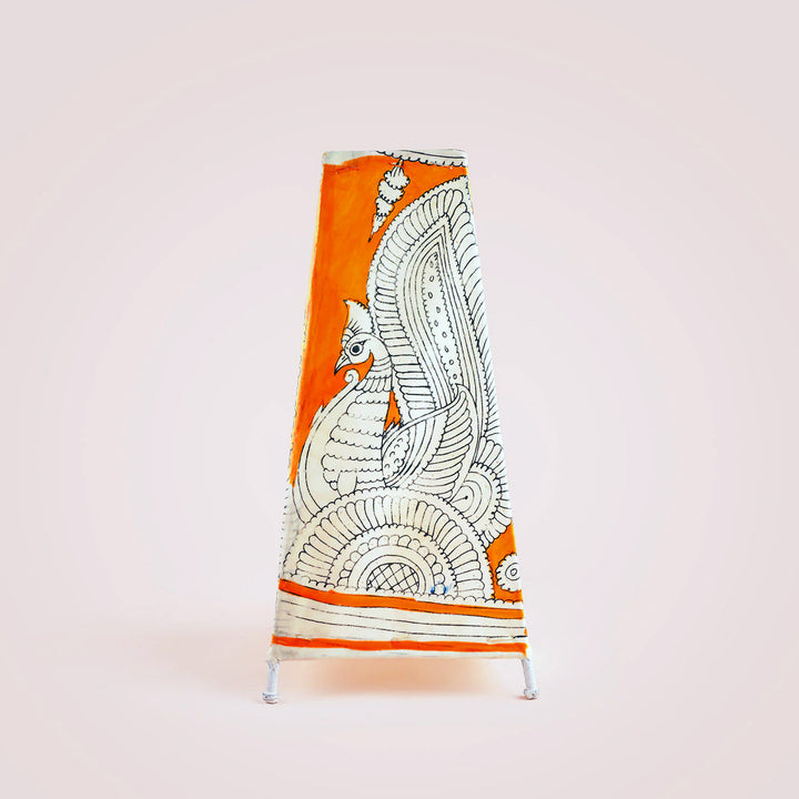 Peacock Hand Painted Tholu Bommalata Tall Tabletop Lamp | 13 inches