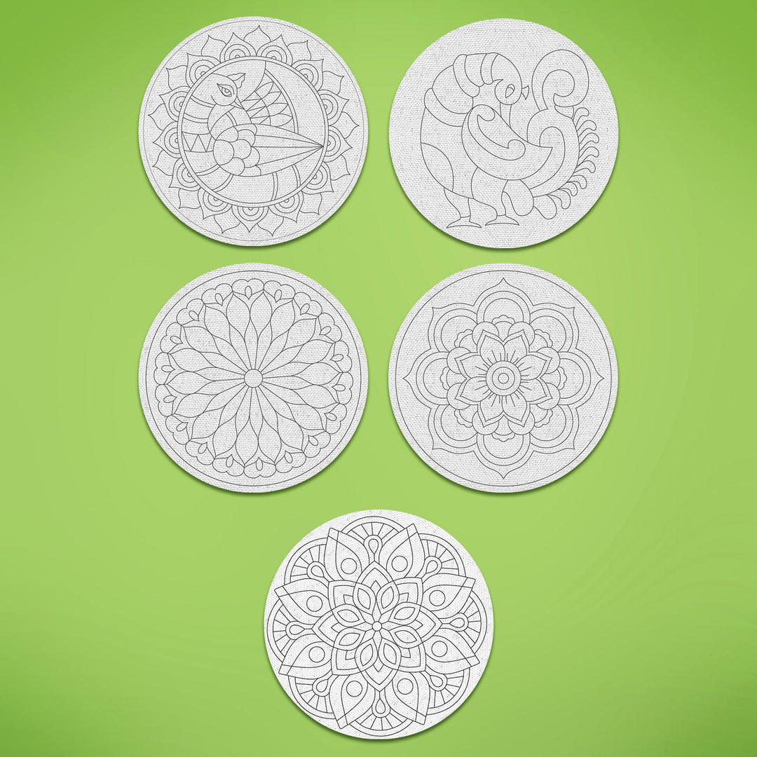Trial Pack - Peacock and Flowers Premarked Canvas Bases - Set of 5