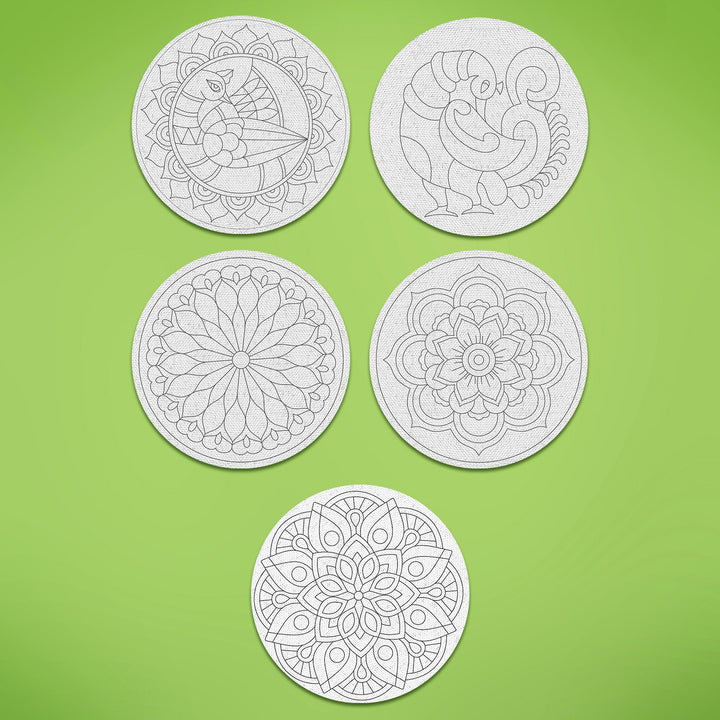 Trial Pack - Peacock and Flowers Premarked Canvas Bases - Set of 5