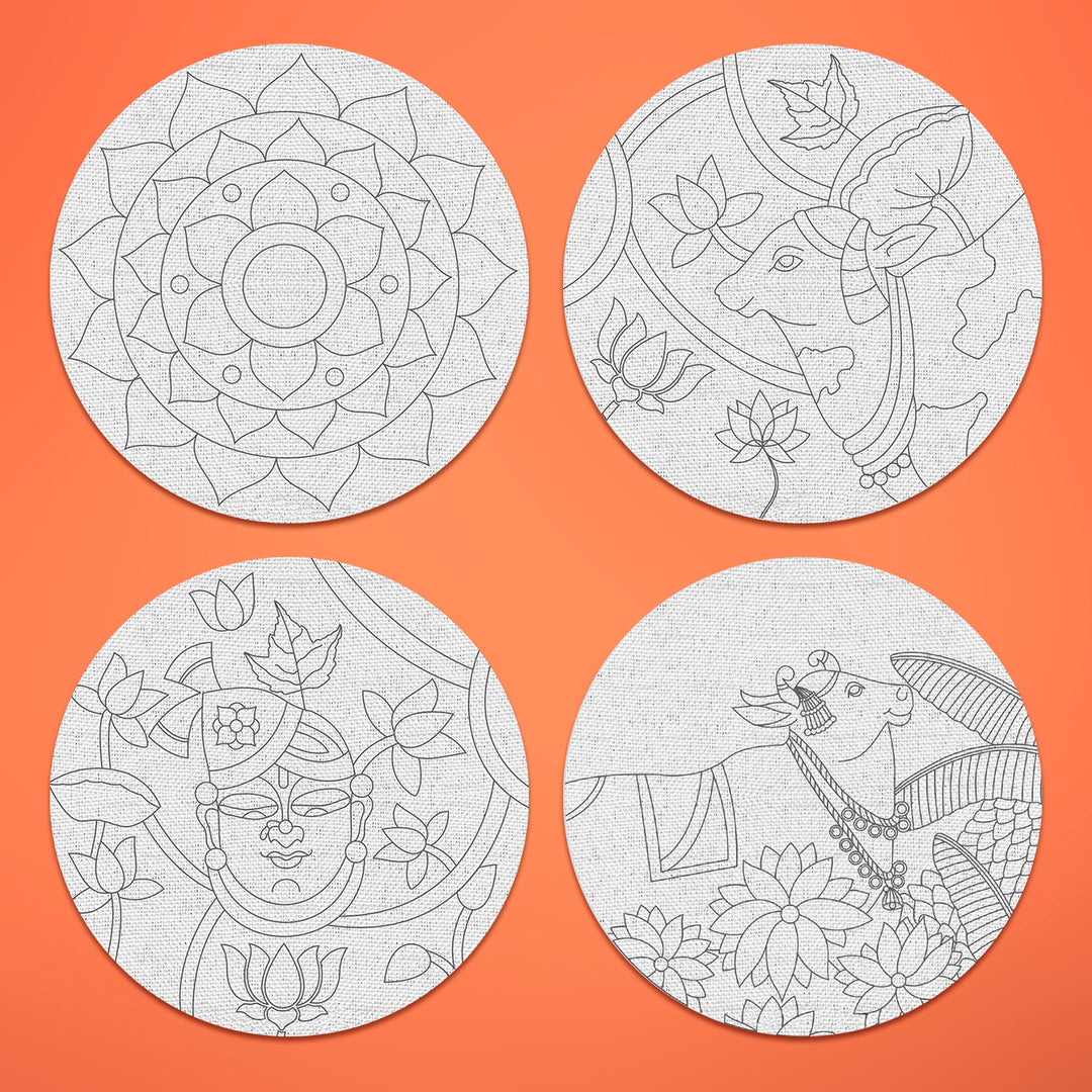 Trial Pack - Pichwai Art Premarked Canvas Bases - Set of 4