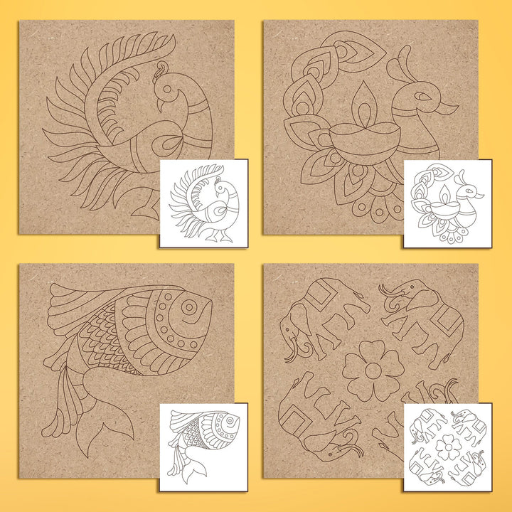 Trial Pack - Animals and Birds Premarked MDF Square Bases - Set of 4