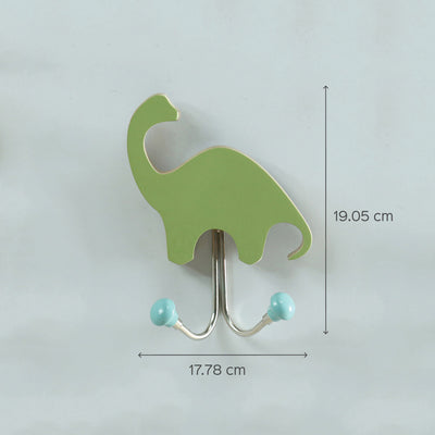Handmade Wooden Cute Lion and Dino Hooks - Set of 2