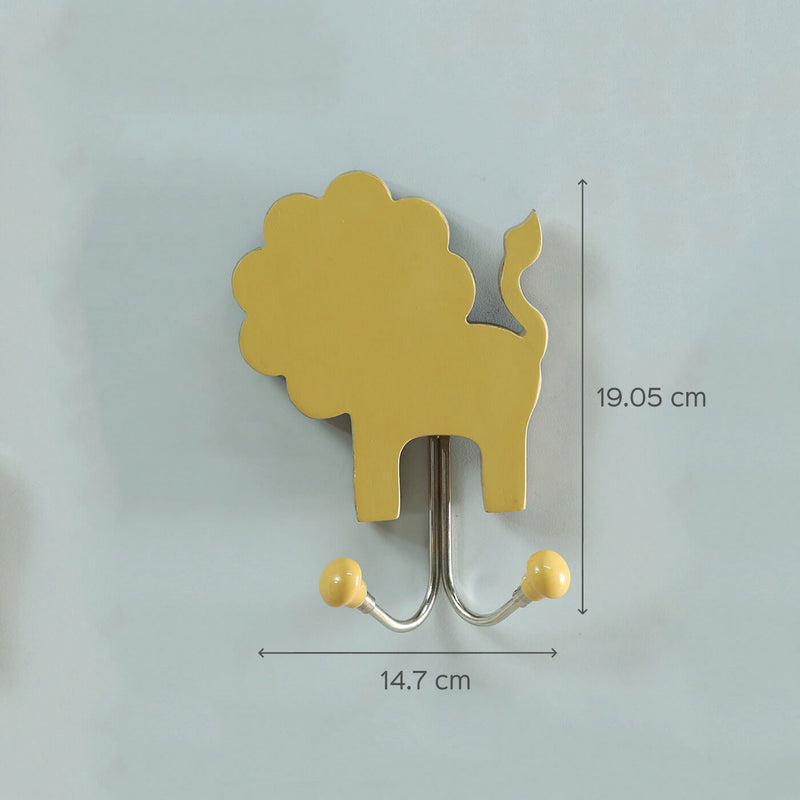 Handmade Wooden Cute Lion and Dino Hooks - Set of 2