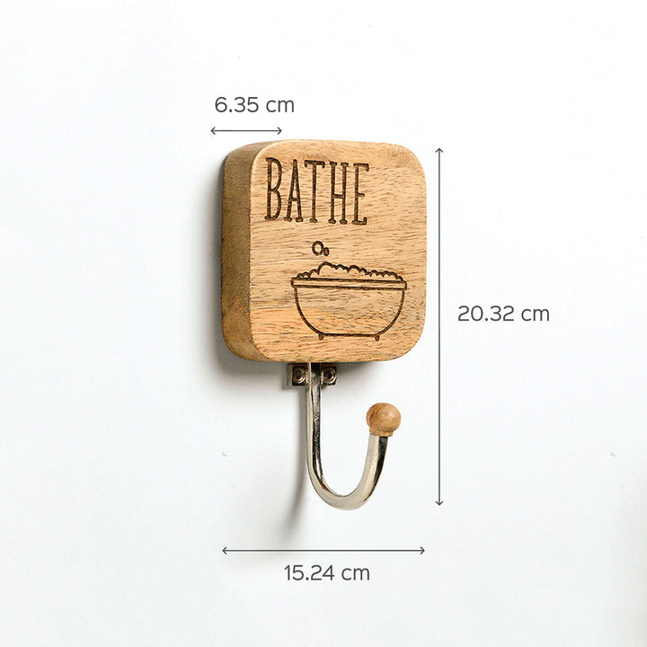 Etched Wood "Bathe" Hook