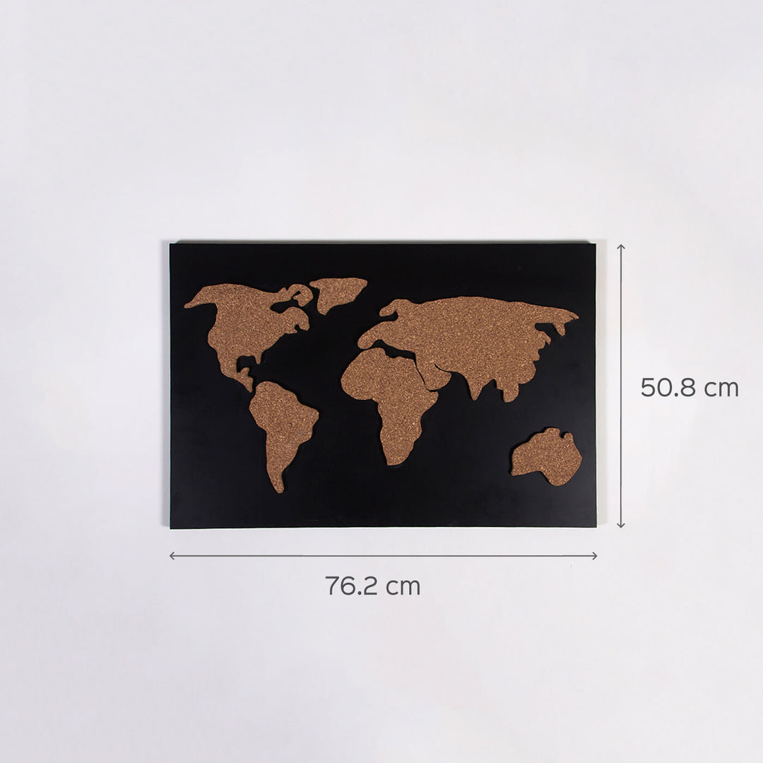World Map Cork Pinboard for Kids - Golden and Black