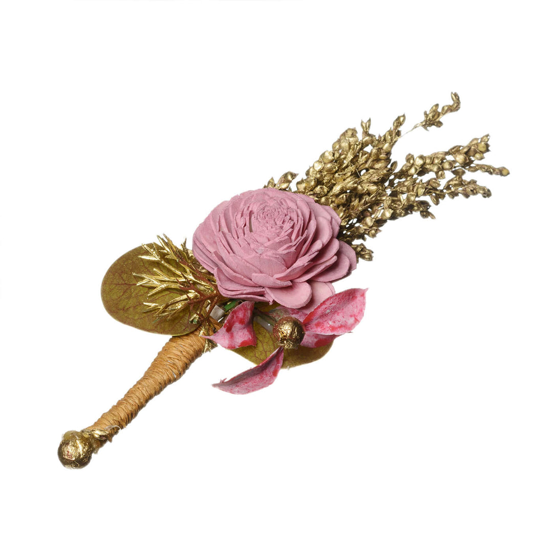 Coral Pink and Gold Boutonniere