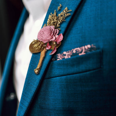 Coral Pink and Gold Boutonniere