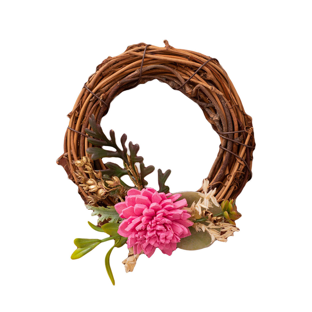 Pink Grapevine and Solawood Flowers Wreath