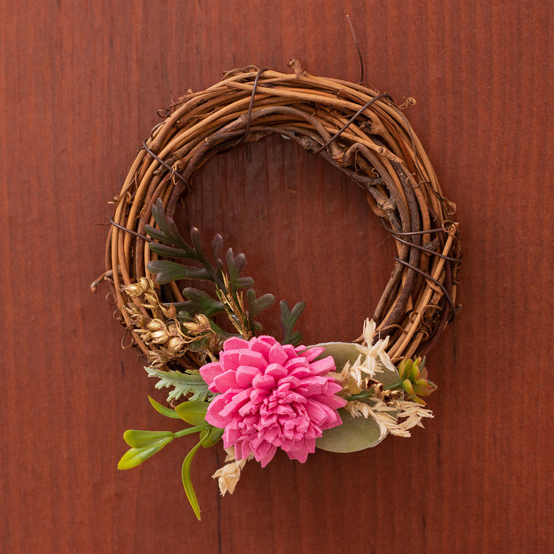 Pink Grapevine and Solawood Flowers Wreath