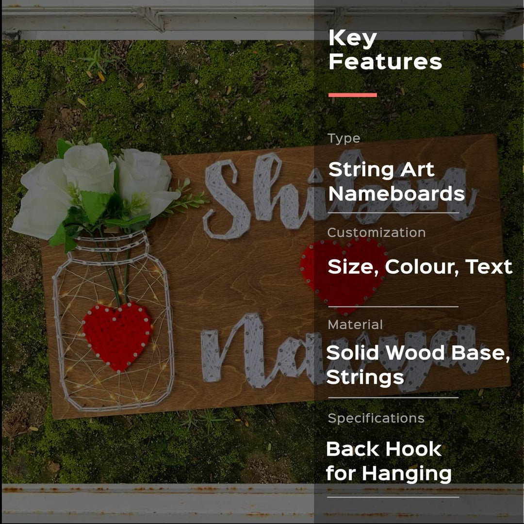 String Art Mason Jar Nameplate for Couples - White & Red