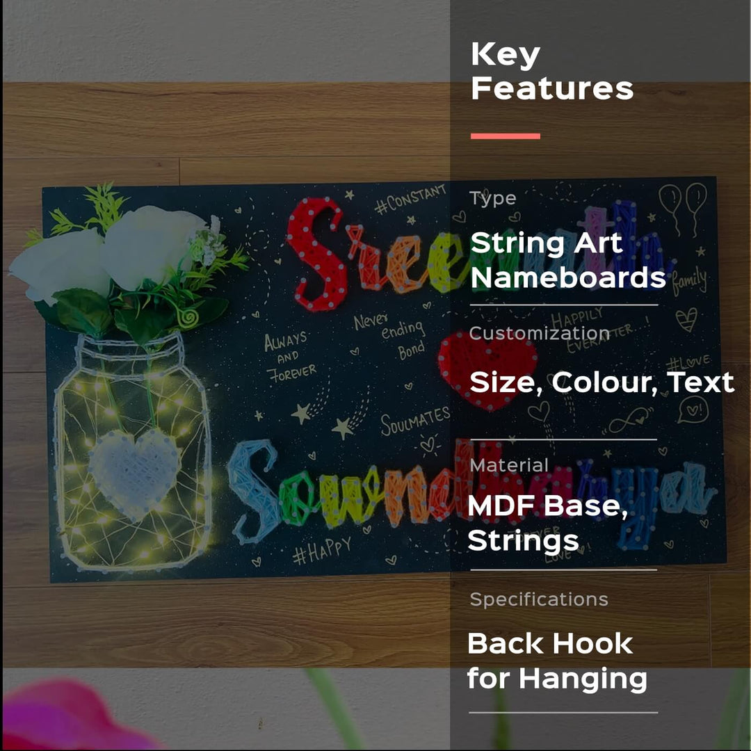 String Art Mason Jar Nameplate for Couples - Rainbow