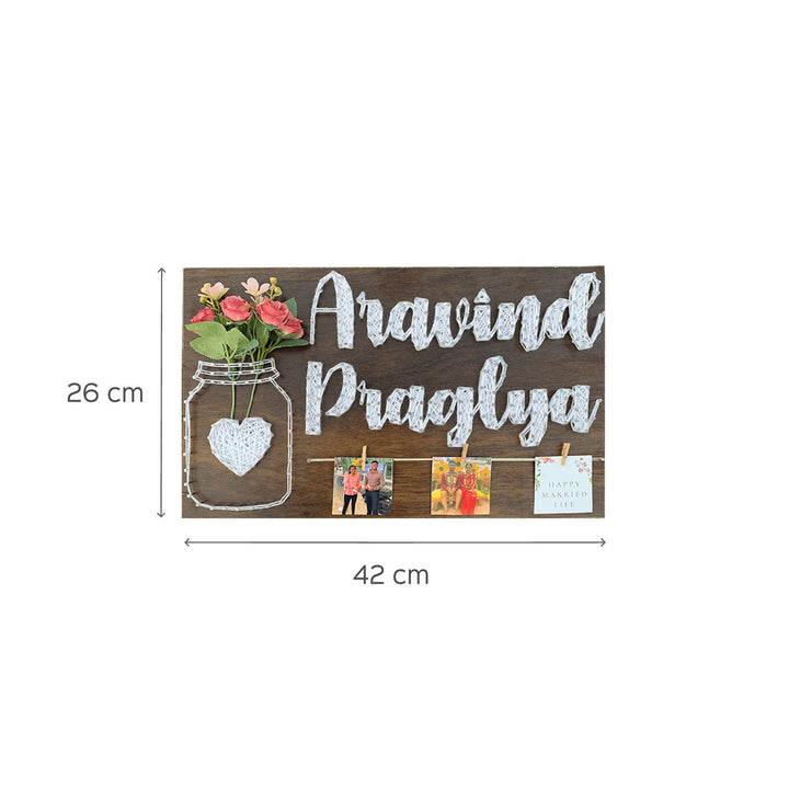 Mason Jar Couple String Art Name Board with 2 Customized Photos and a Quote