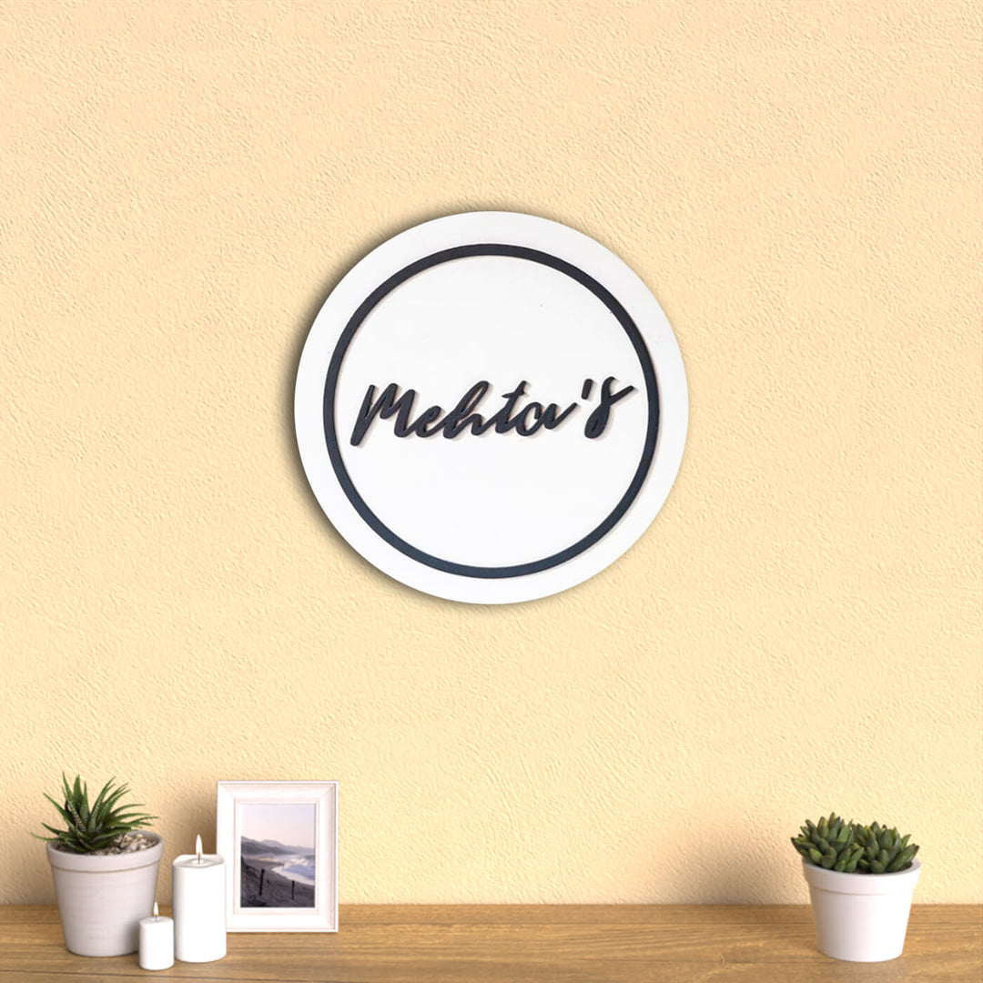 Round Wooden Family Name Board