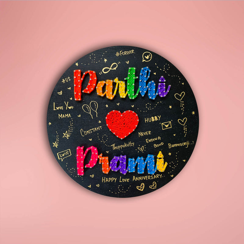 Round Couple Multi-colored String Name Board