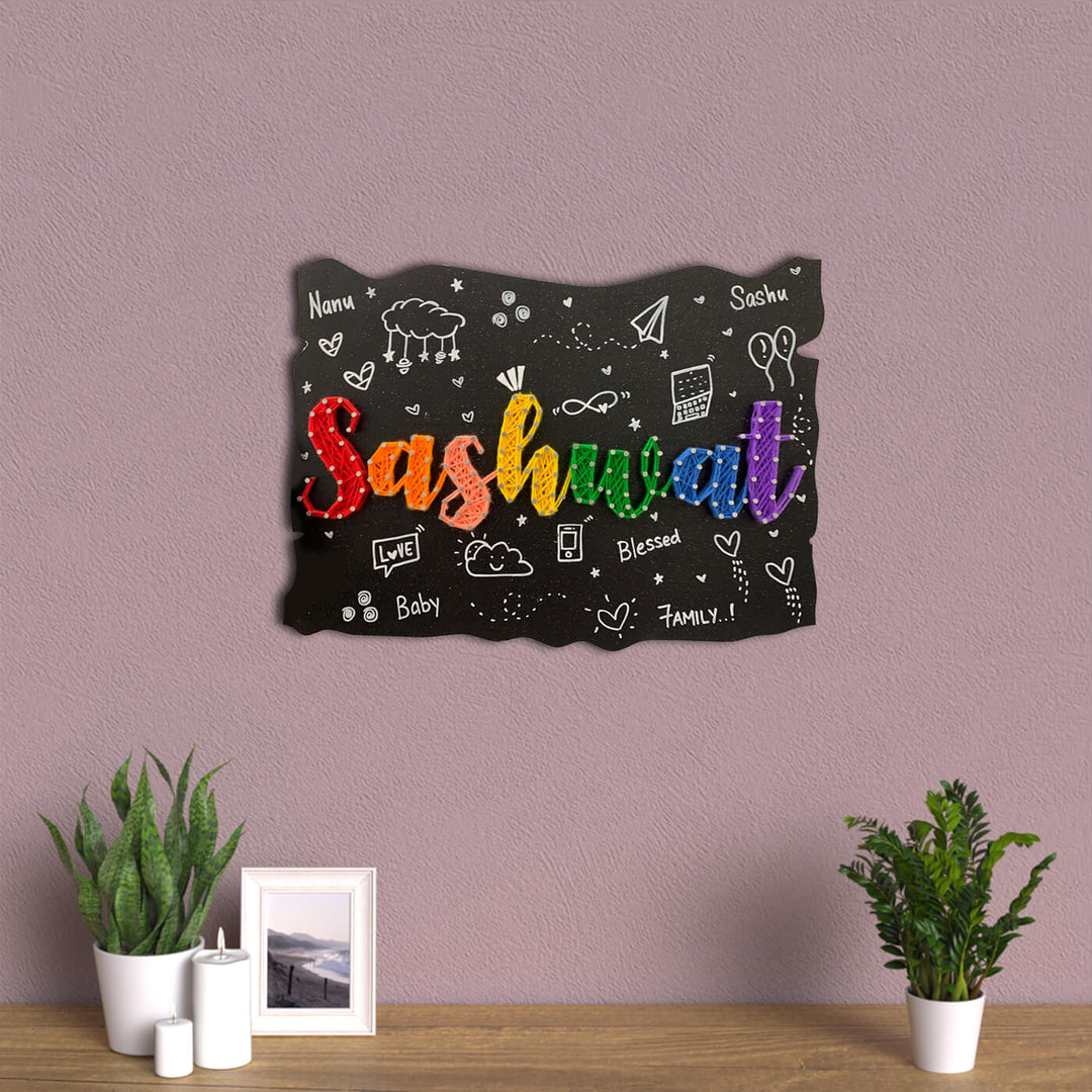 Quirky Rectangular String Art Name Plate