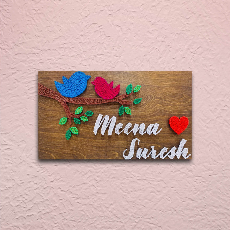 Rectangular String Art Name Board with Sparrows