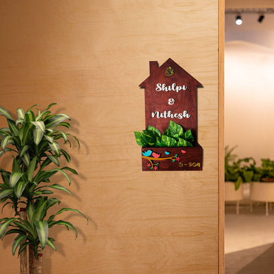 House-Shaped Name Board with Planter and Ganesha