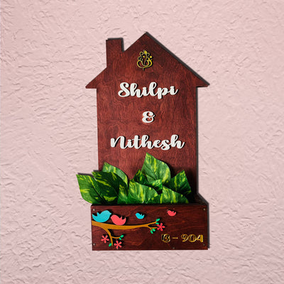 House-Shaped Name Board with Planter and Ganesha