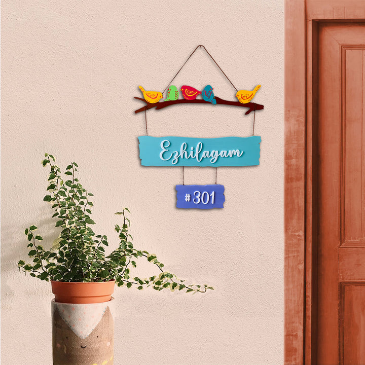 2 Pallet Sparrow Rectangular Name Plate With House Number - Hanging on Wall Near Door