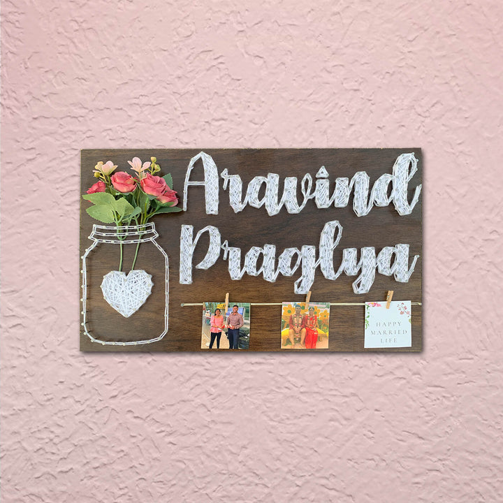Mason Jar Couple String Art Name Board with 2 Customized Photos and a Quote