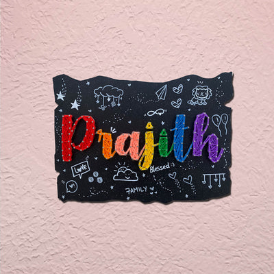 Rectangular String Art Name Board with Doodles
