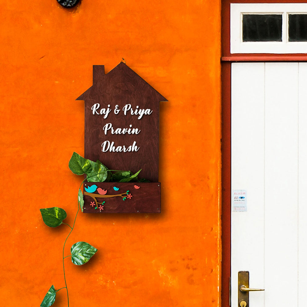 House Shaped Birds Planter Nameboard - Zwende
