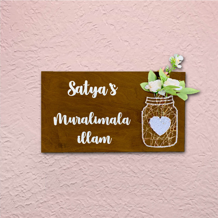 String Art Mason Jar Nameplate - Pastel Color Roses