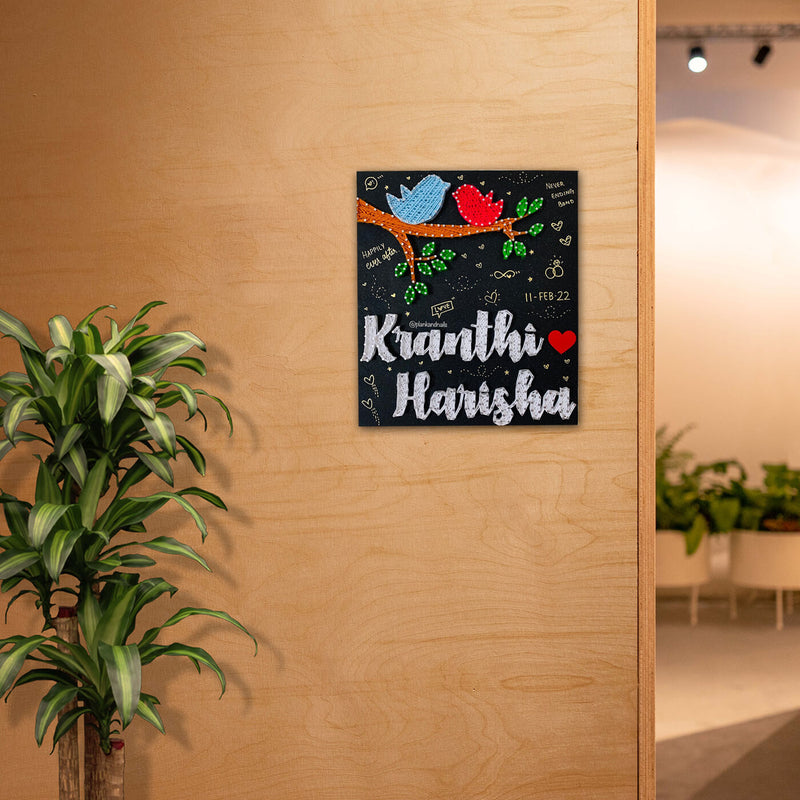 String Art Couple Name Board with Sparrows