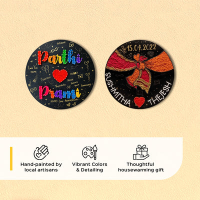 Round Couple Multi-colored String Name Board