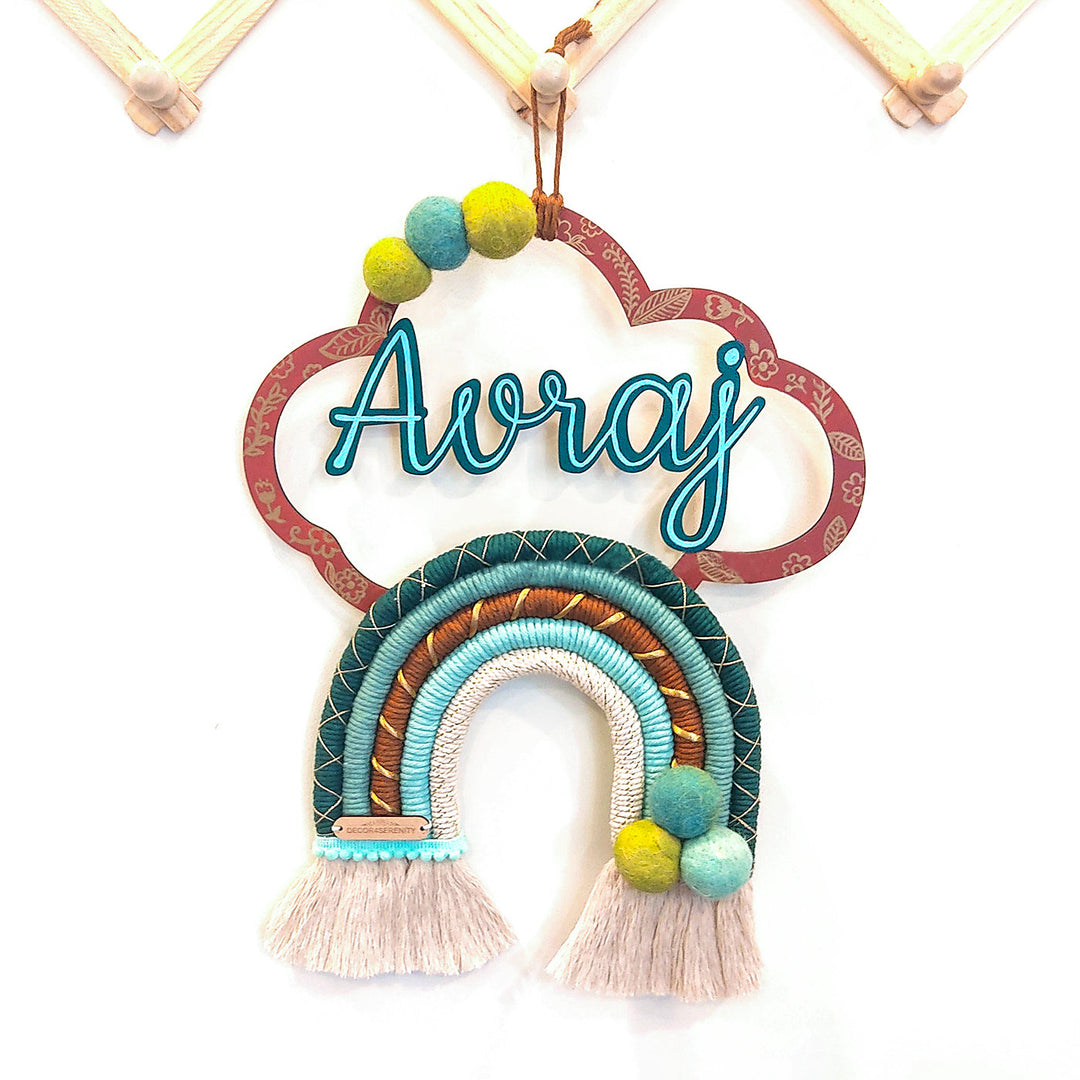 Macrame Cloud & Rainbow Personalized Kids' Nameplate