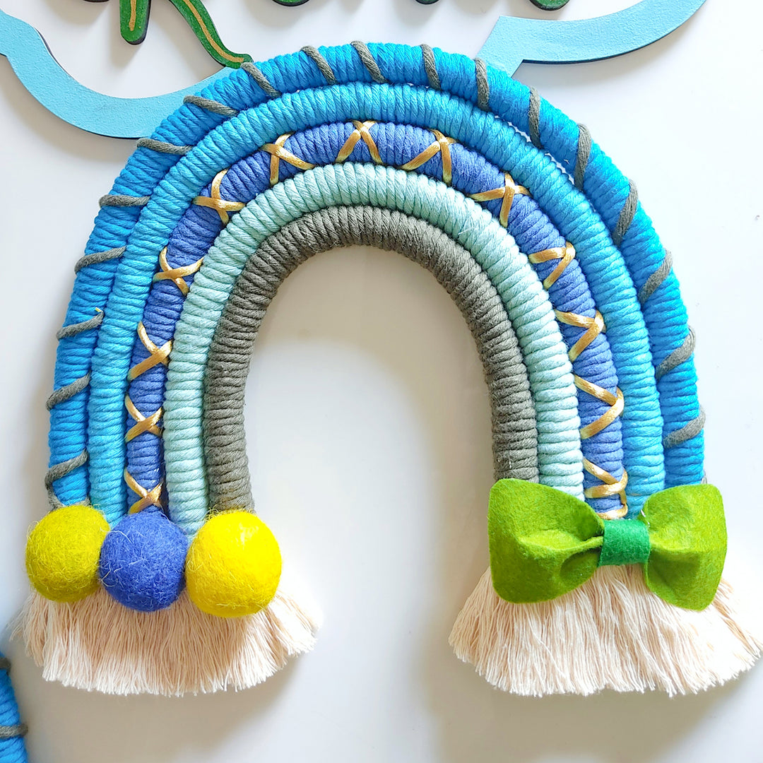 Macrame Cloud & Rainbow with Bow Personalized Kids' Nameplate