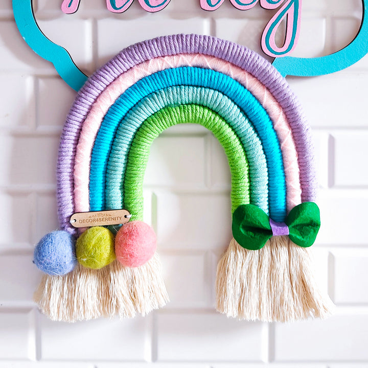 Macrame Cloud & Rainbow with Bow Personalized Kids' Nameplate