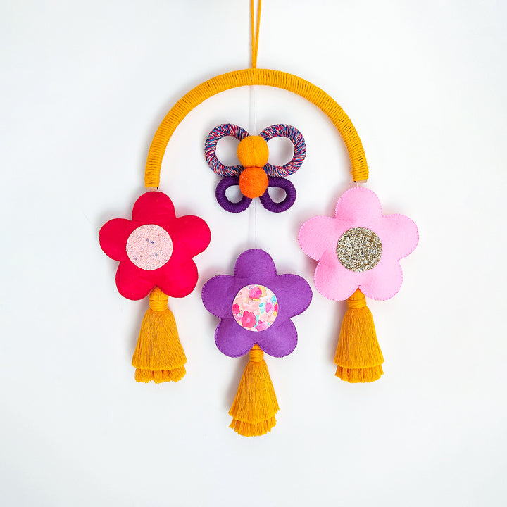 Hanging Macrame Daisy & Butterfly Baby Cot Mobile