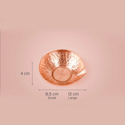 Handcrafted Pure Copper Hammered Diya - Set of 2 - Large