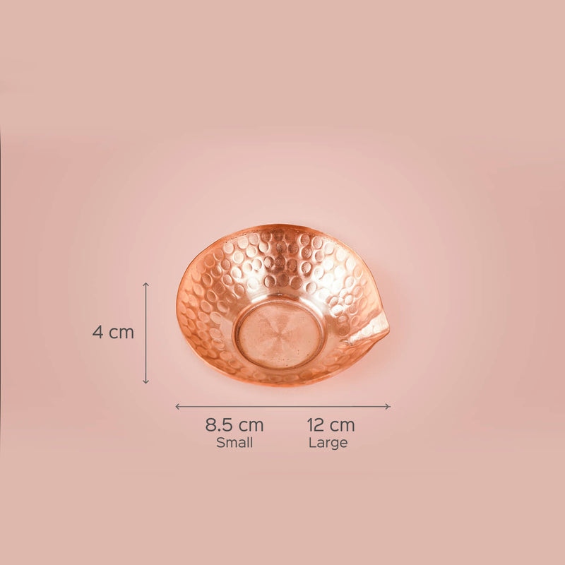 Handcrafted Pure Copper Hammered Diya - Set of 2 - Large