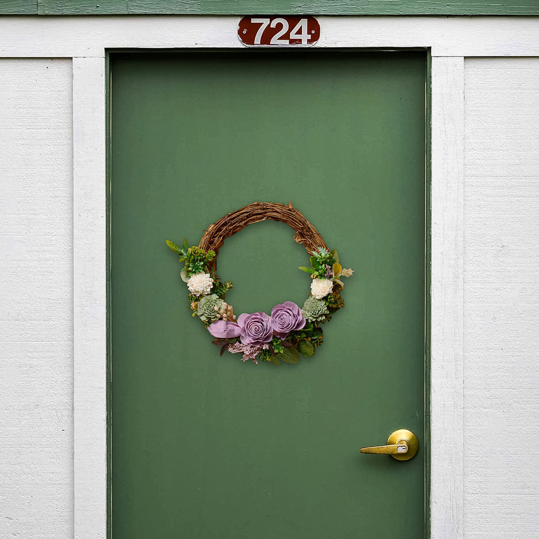 Purple Grapevine and Solawood Flowers Wreath