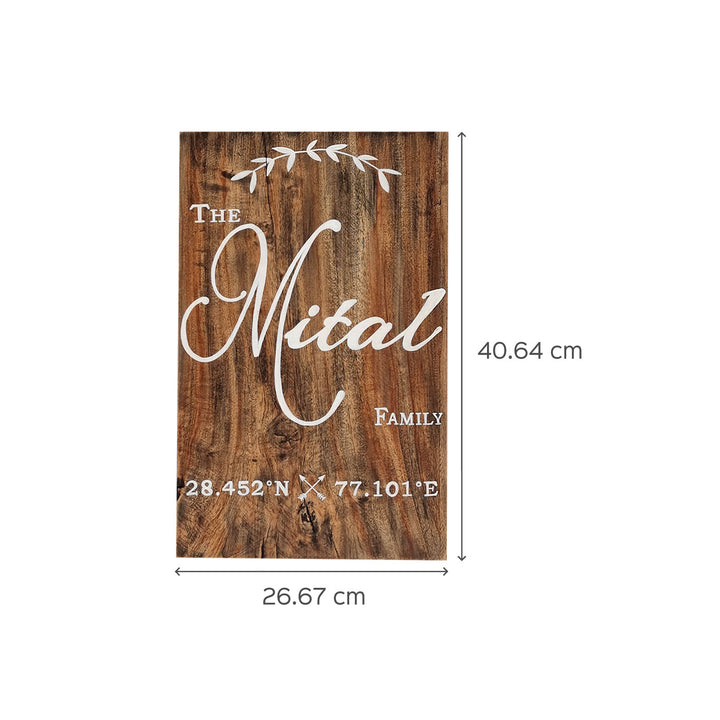 Rustic Wood Hand-painted Family Nameboard with Co-ordinates