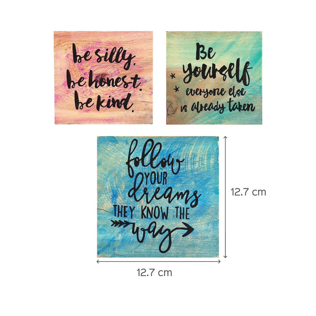 Hand-painted Feel-Good Quotes Wooden Wall Hanging - Set of 3