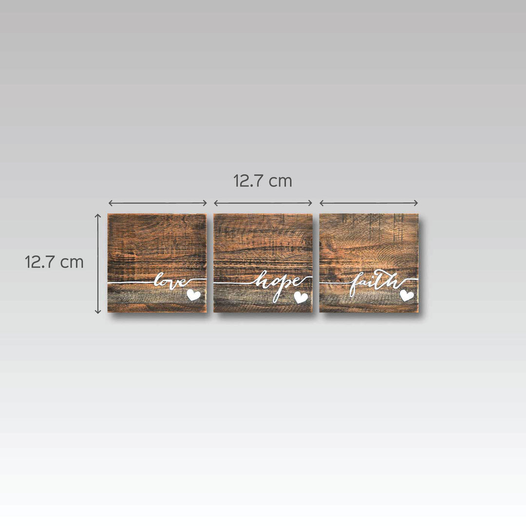 Love, Hope, Faith - Set of 3 Wooden Quote Tiles