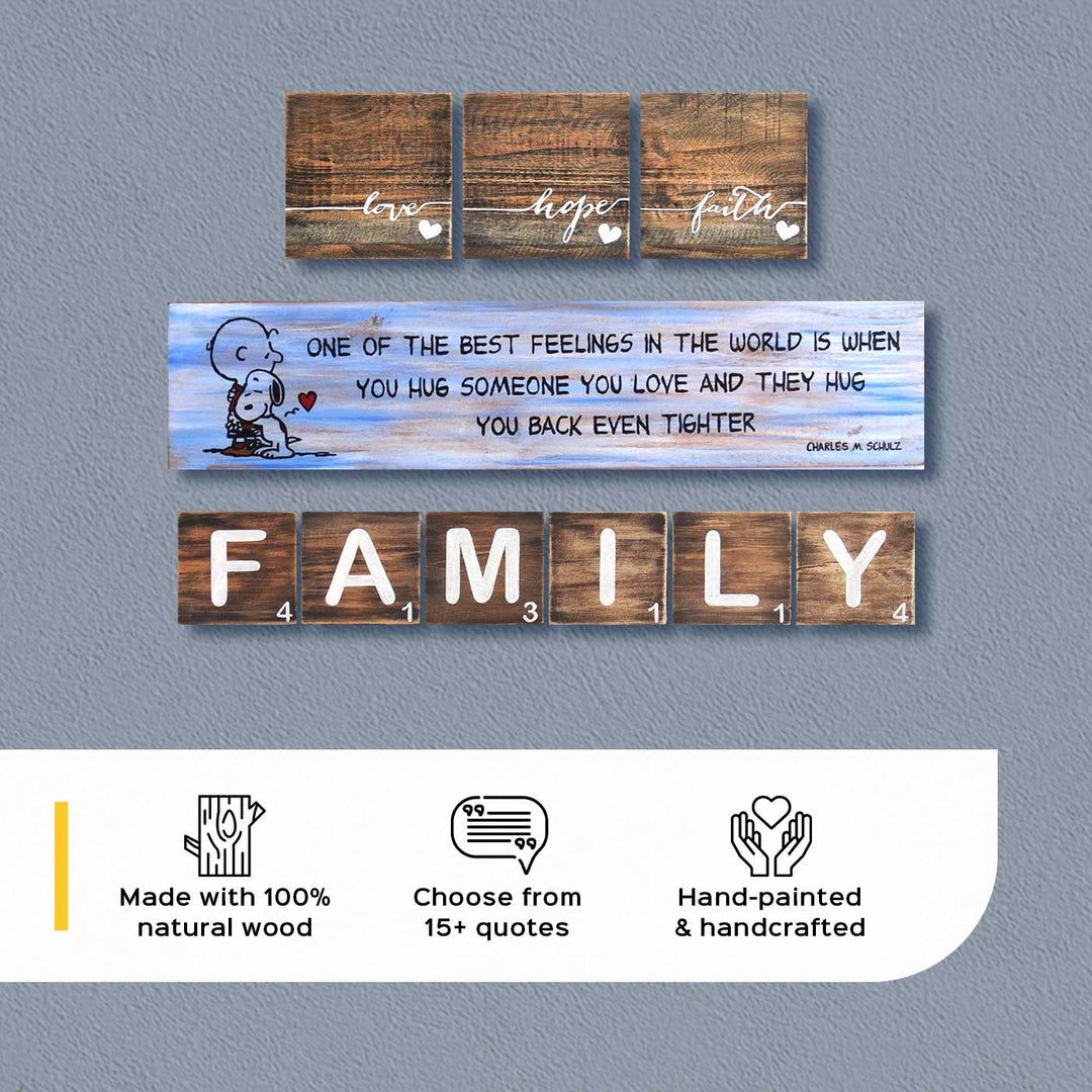 Heart Warming Wooden Wall Decor Board - Love & Hugs Quote