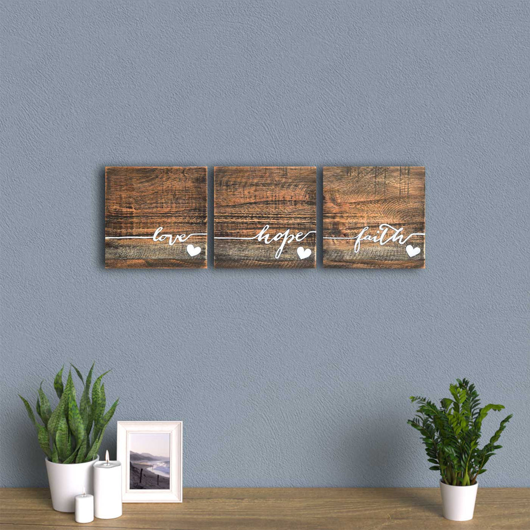Love, Hope, Faith - Set of 3 Wooden Quote Tiles