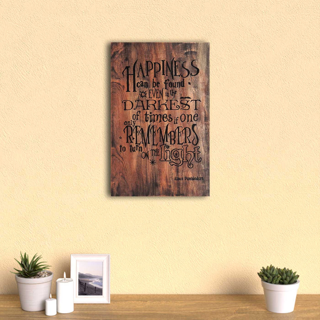 Finding Happiness Inspirational Dark Wooden Quote Board