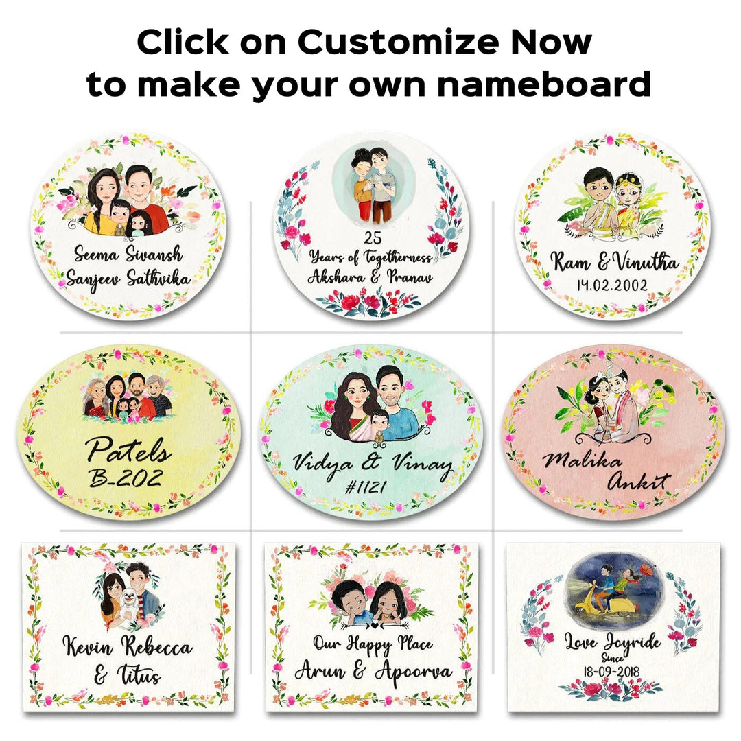 Oval Hand-painted Couple Character Nameboard