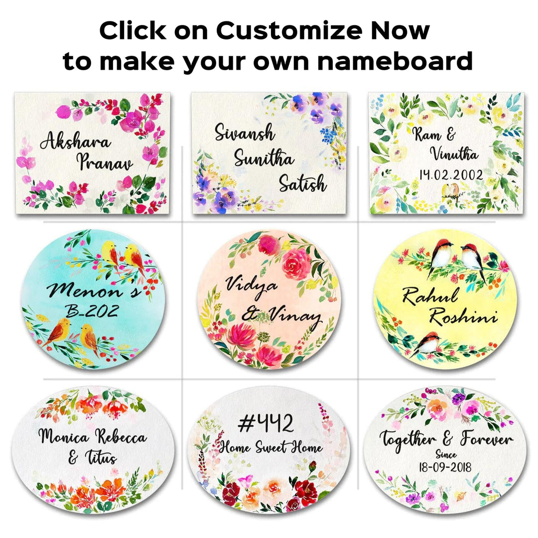 Hindi / Marathi Oval Hand-painted Floral Nameboard