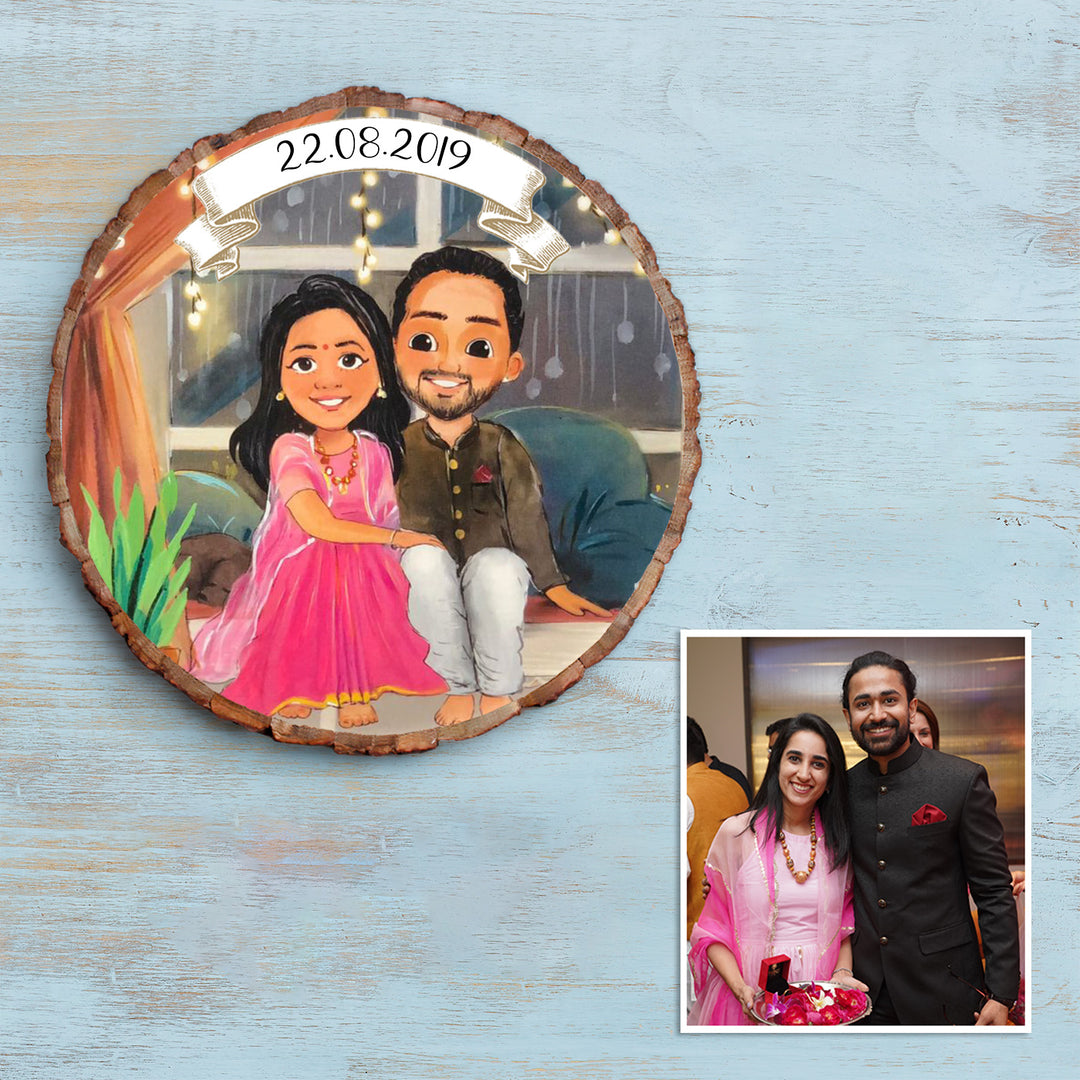 Photo Caricature Bark Nameplate with Stand