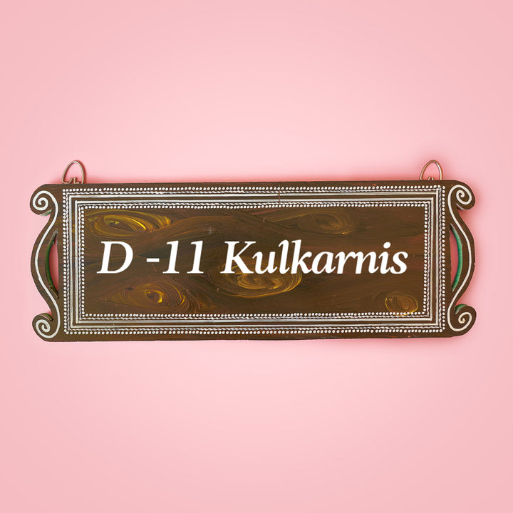 Hand Painted Aipan Art Wooden Personalised Rectangular Nameplate