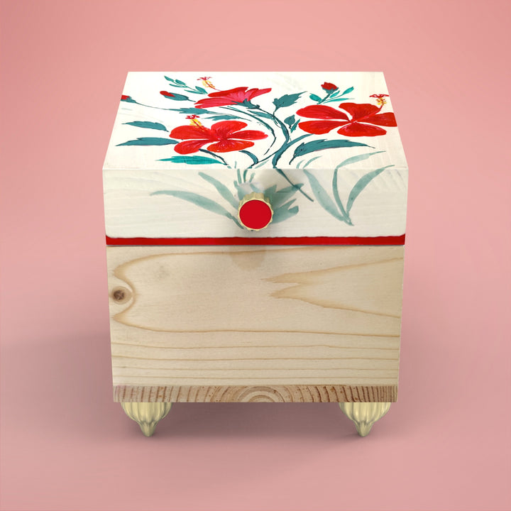 Handpainted Square Personalised Floral Wooden Jewellery Box - Beige