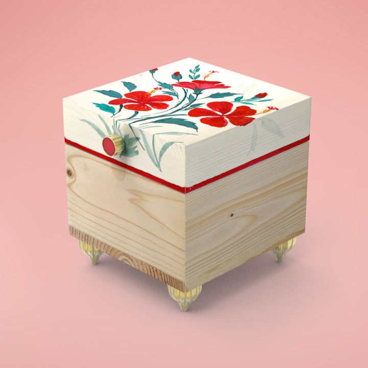Handpainted Square Personalised Floral Wooden Jewellery Box - Beige