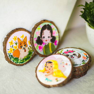 Quirky Hand-painted Character Coasters For Family With Pets - Set of 6