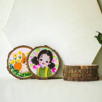 Quirky Hand-painted Character Coasters For Family With Pets - Set of 6